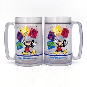 Walt Disney World Mickey Mouse Celebration Frosted LG Plastic Freezer Mugs Cups